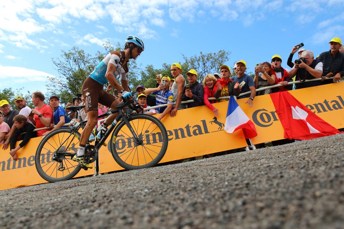 AG2R La Mondiale’s Alexis Vuillermoz tackles La Planche des Belles Filles on stage 6 of the 2019 Tour de France.