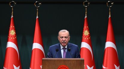 Turkey President Erdogan giving address