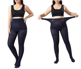 Moochi 2 Pairs Women's Plus Size Opaque Tights Navy 5x/6x