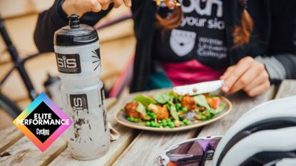 A cyclist eating a healthy meal