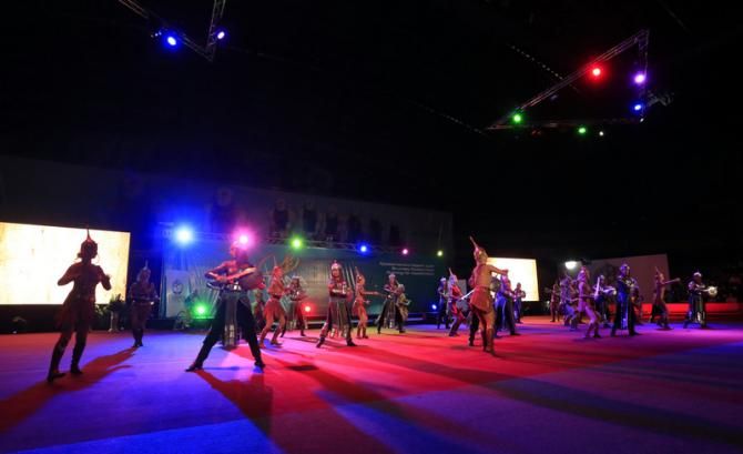 Some traditional Kazakh dancers take to the stage
