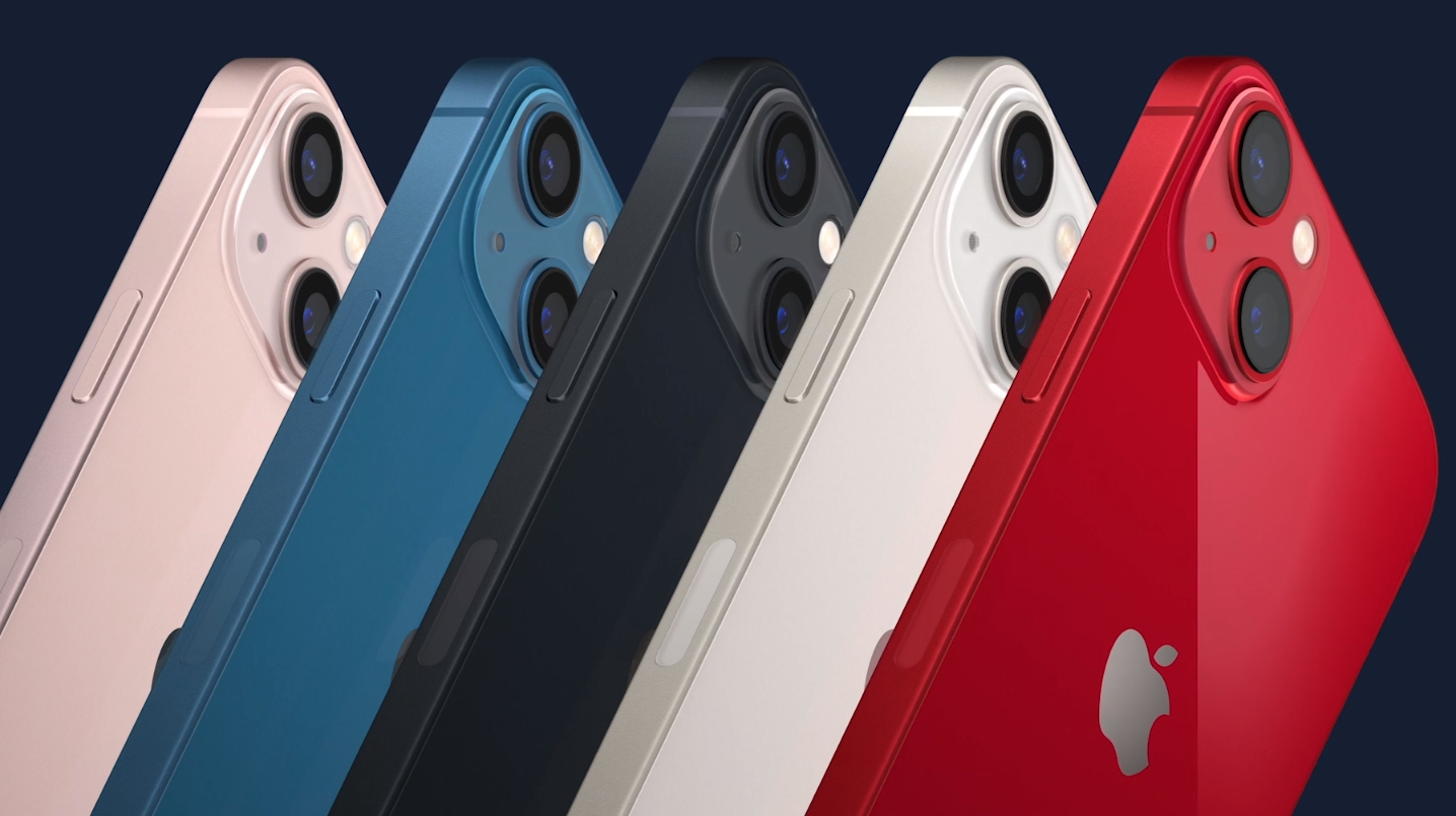 The five color options for the iPhone 13 and iPhone 13 mini