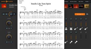 A screenshot of the Jammin Band interface showing Nirvana sheet music