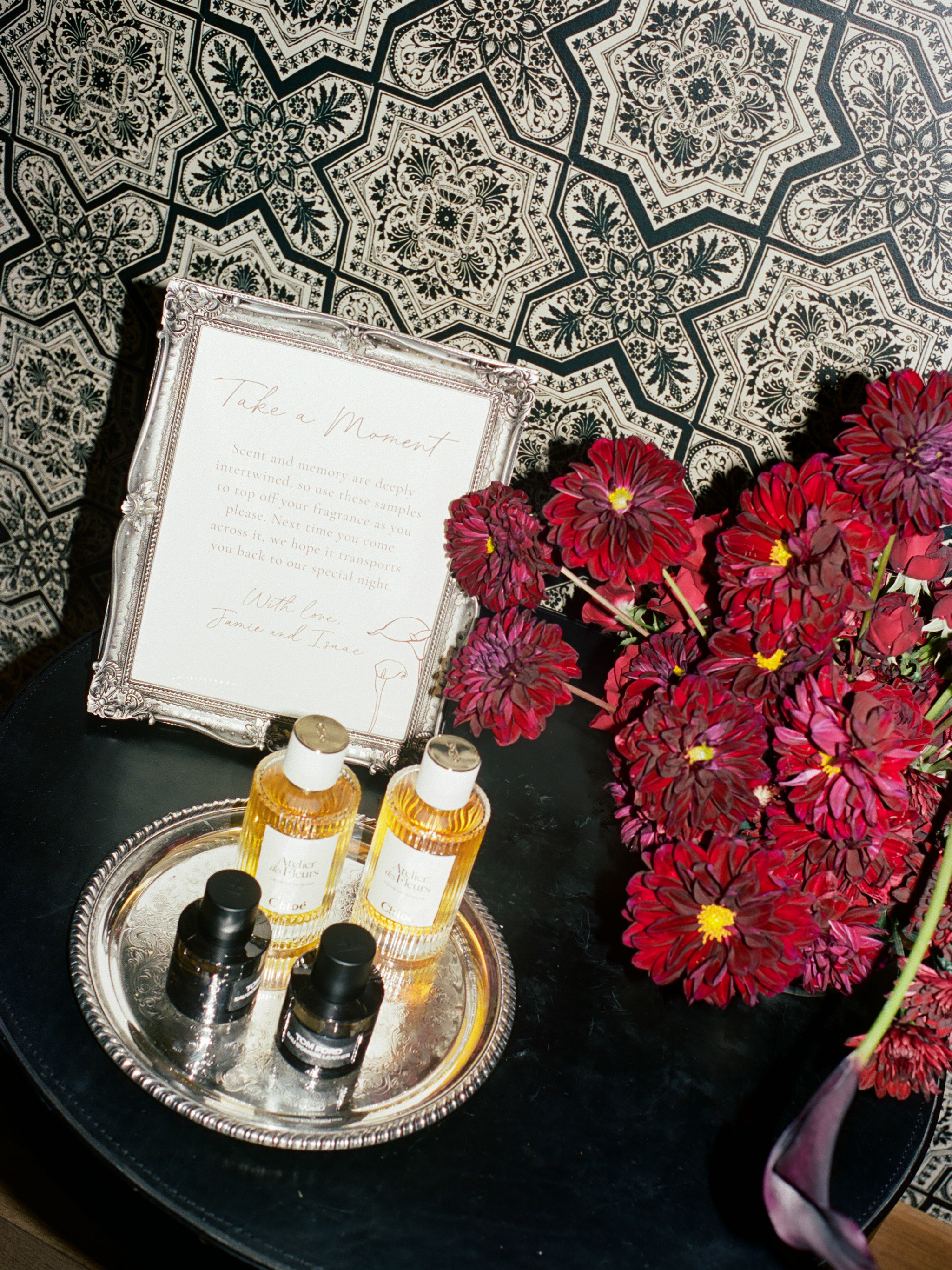 Photo of Jamie Schneider's fragrance station at her wedding