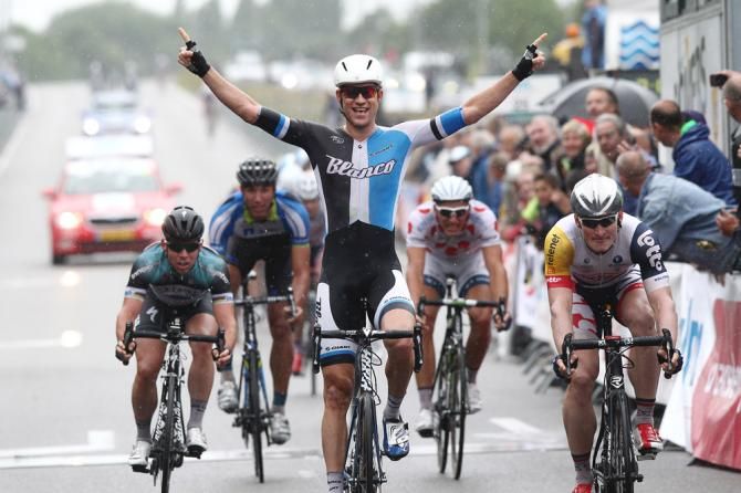 Stage 2 winner Theo Bos (Blanco) celebrates his victory