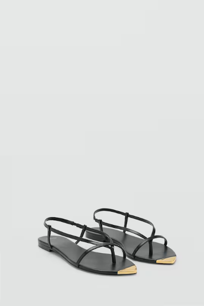 MANGO, Leather Sandals With Strap and Contrasting Toe