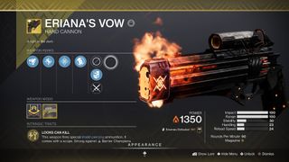 Destiny 2 Exotic weapon Eriana's Vow hand cannon