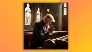 AI-generated image of Donald Trump praying with 6 fingers