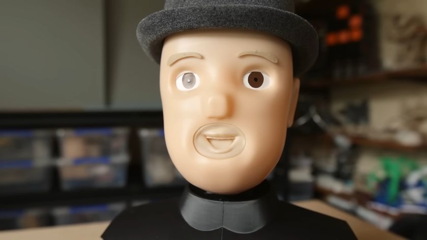 A screenshot of a lip-syncing robot from a YouTube video