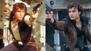 Harrison Ford and Alden Ehrenreich as Han Solo