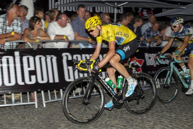 Chris Froome (Sky) in action in Aalst