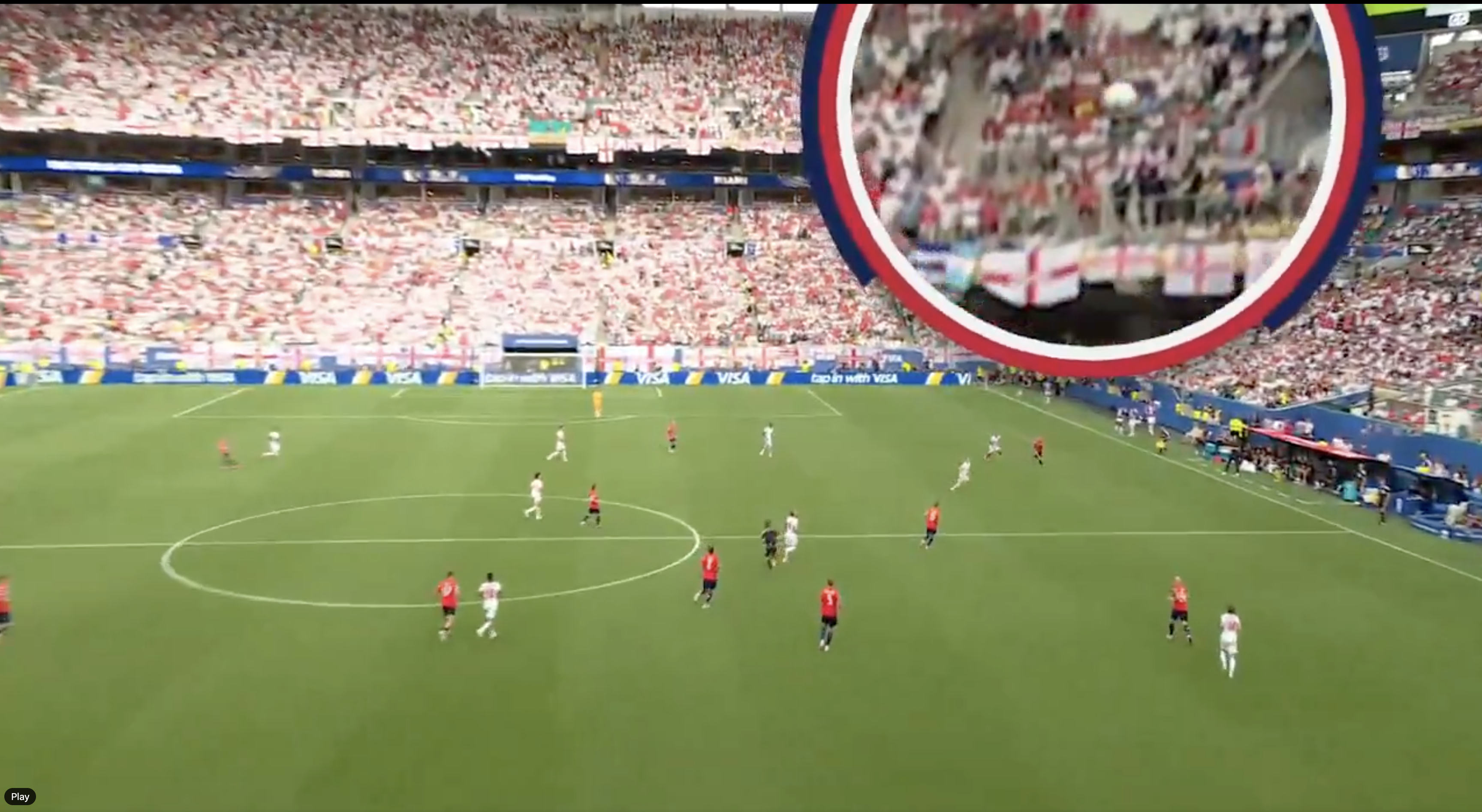 Close-up of ball hitting TV cable.