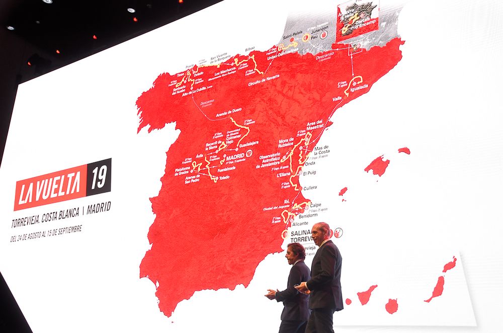The 2019 Vuelta a Espana map looms large at the route presentation on Wednesday