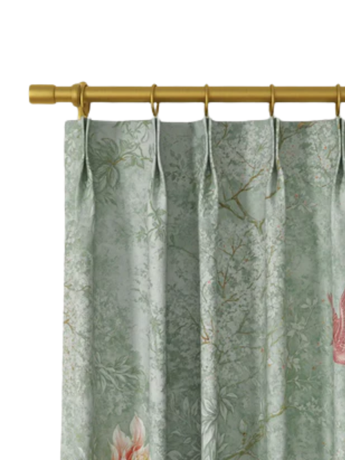 Print Linen Cotton Drapery Pleated in Grand Floral Blue Mist MM-C05