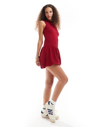 Reclaimed Vintage Dropped Waist Puffball Mini Dress in Red