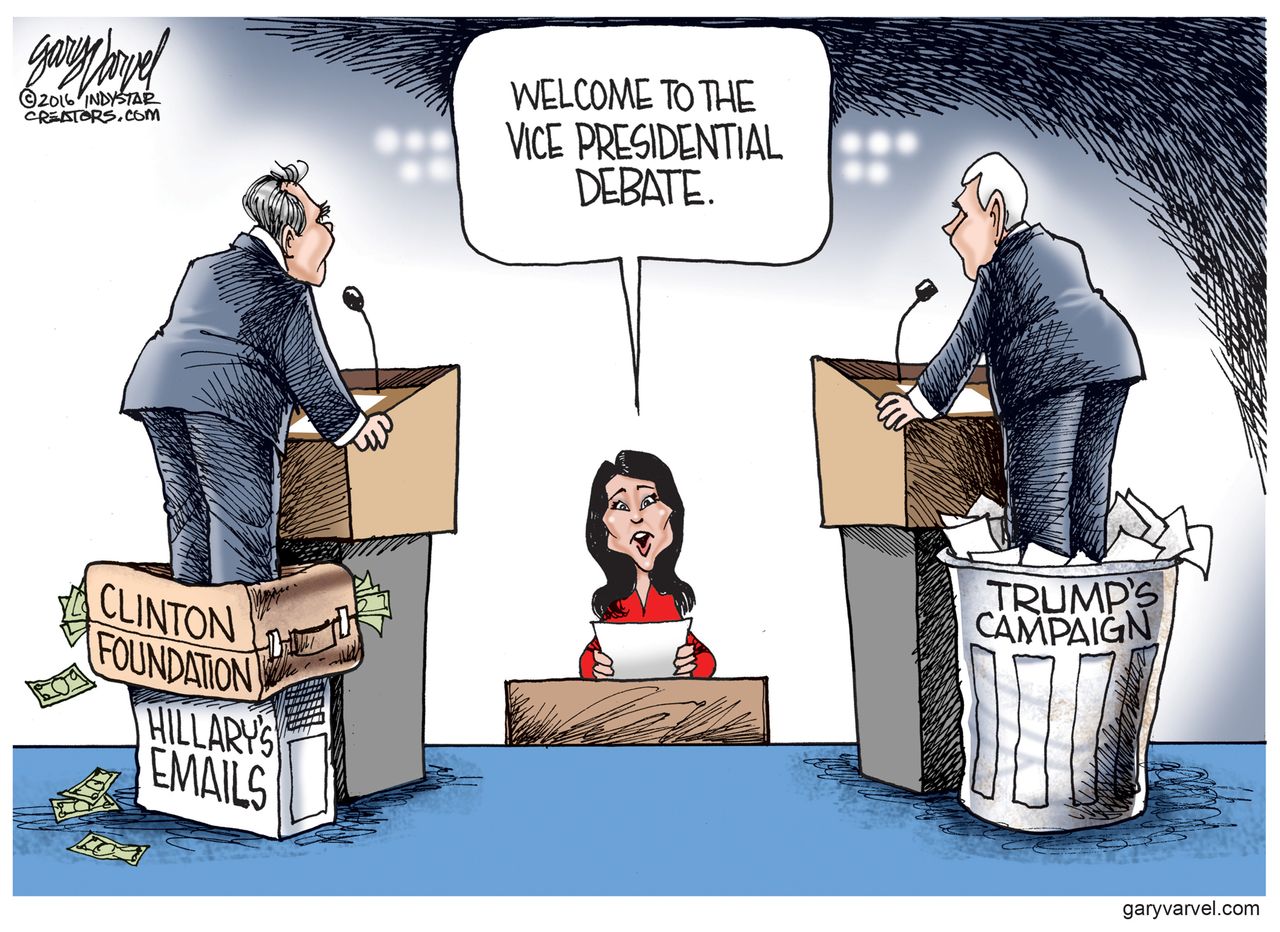 Political cartoon U.S. 2016 election Vice President debate