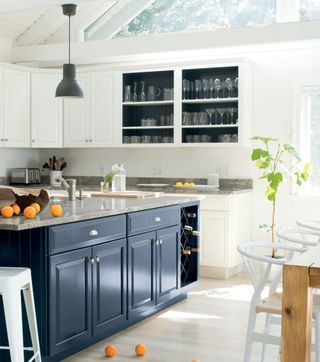 Painting Kitchen Cabinets in blue and white