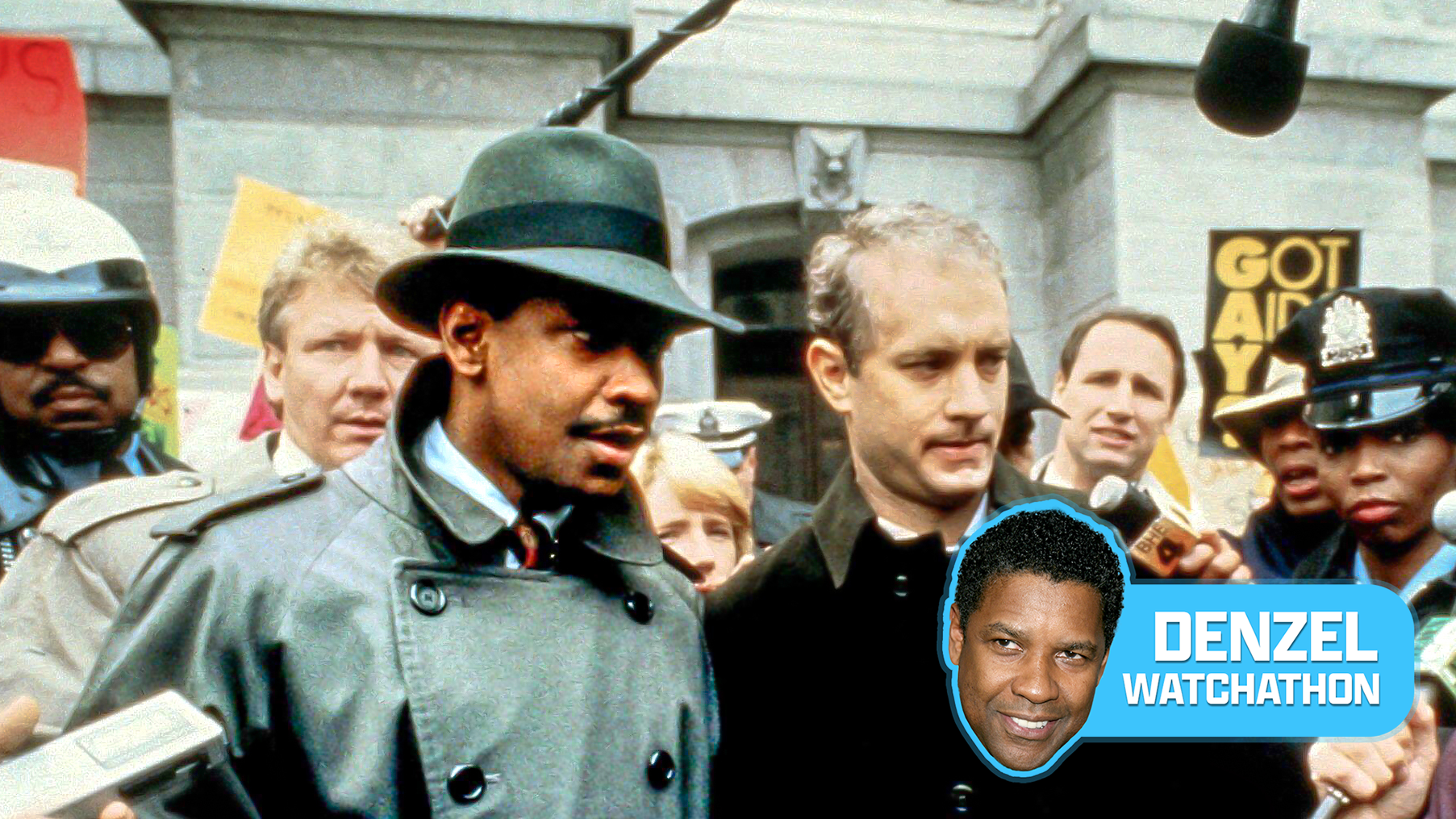 (L-R) Denzel Washington and Tom Hanks in "Philadelphia" (1993).