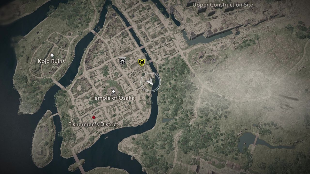 Assassin's Creed Shadows Butterfly Collector locations - A map showing the location of the first butterfly in Osaka.