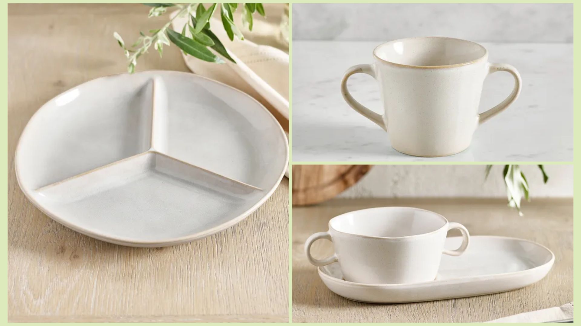 The plate, bowl, and mug from the Dunelm Amalfi Accessibility Collection