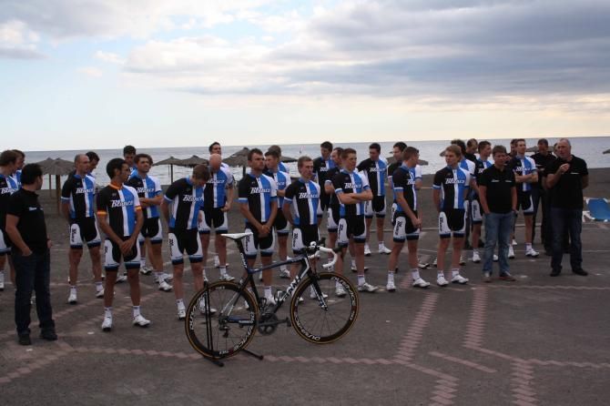 Blanco Pro Cycling Team await instruction at the official team photo shoot.