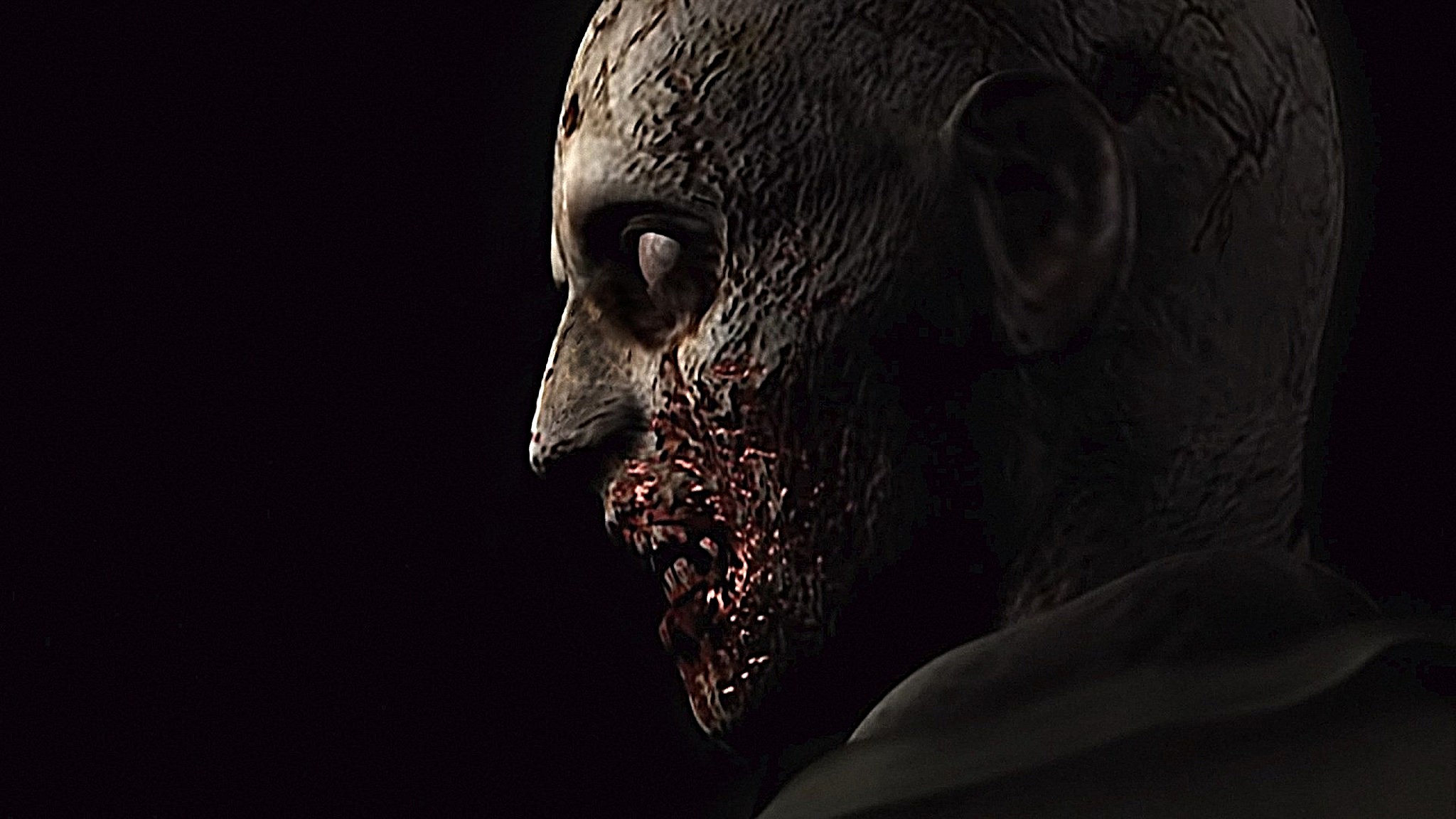 In-game screenshot of the first zombie encountered in Resident Evil HD Remaster