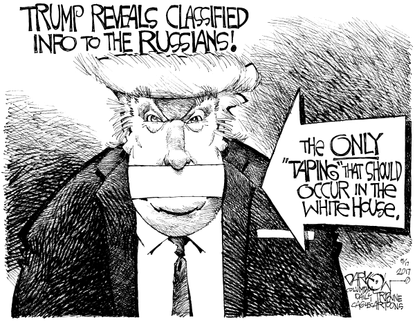 Political cartoon U.S. Trump Russia intelligence leaks tapes