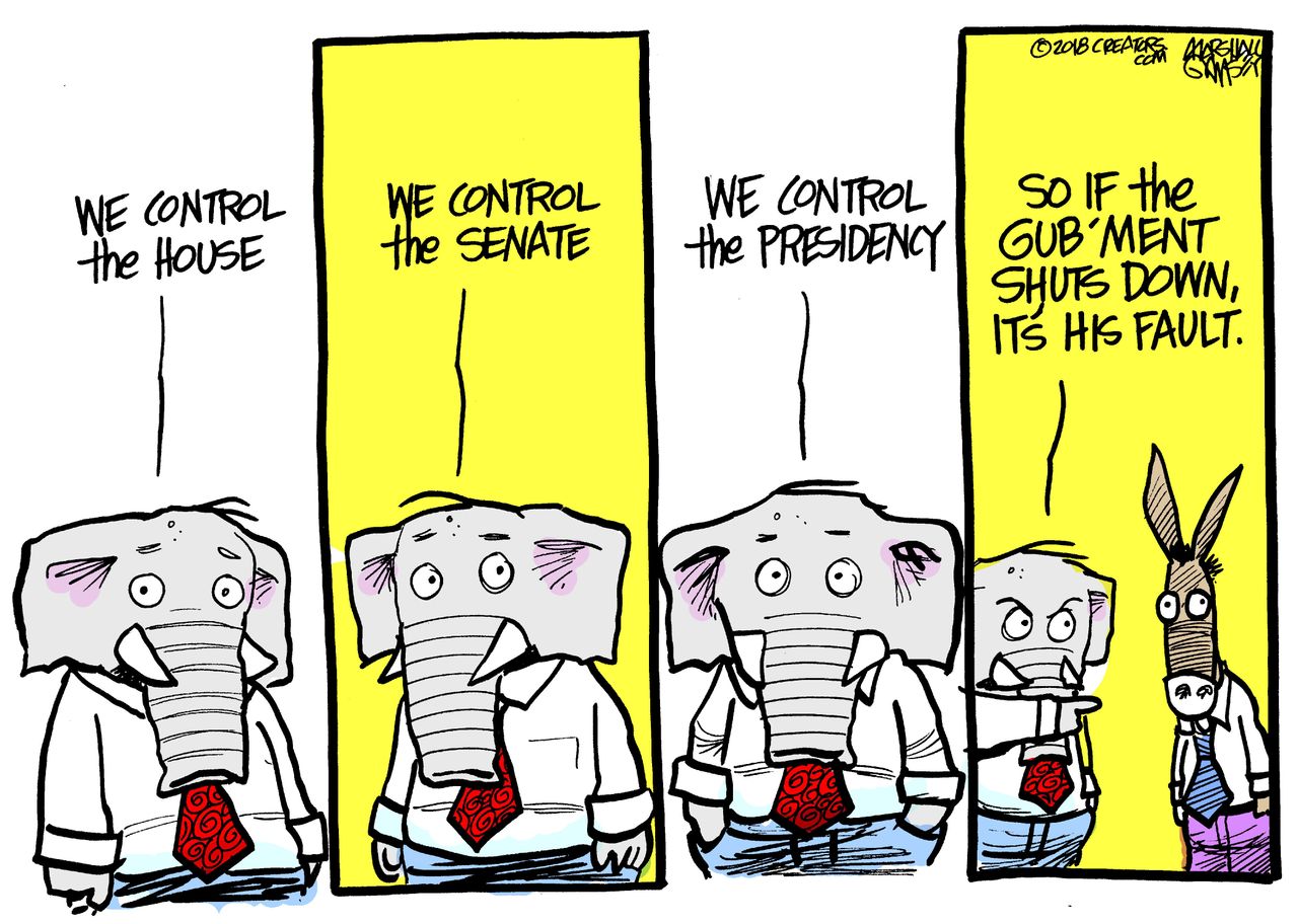 Political cartoon U.S. government shutdown blame GOP congress