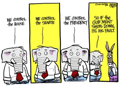 Political cartoon U.S. government shutdown blame GOP congress