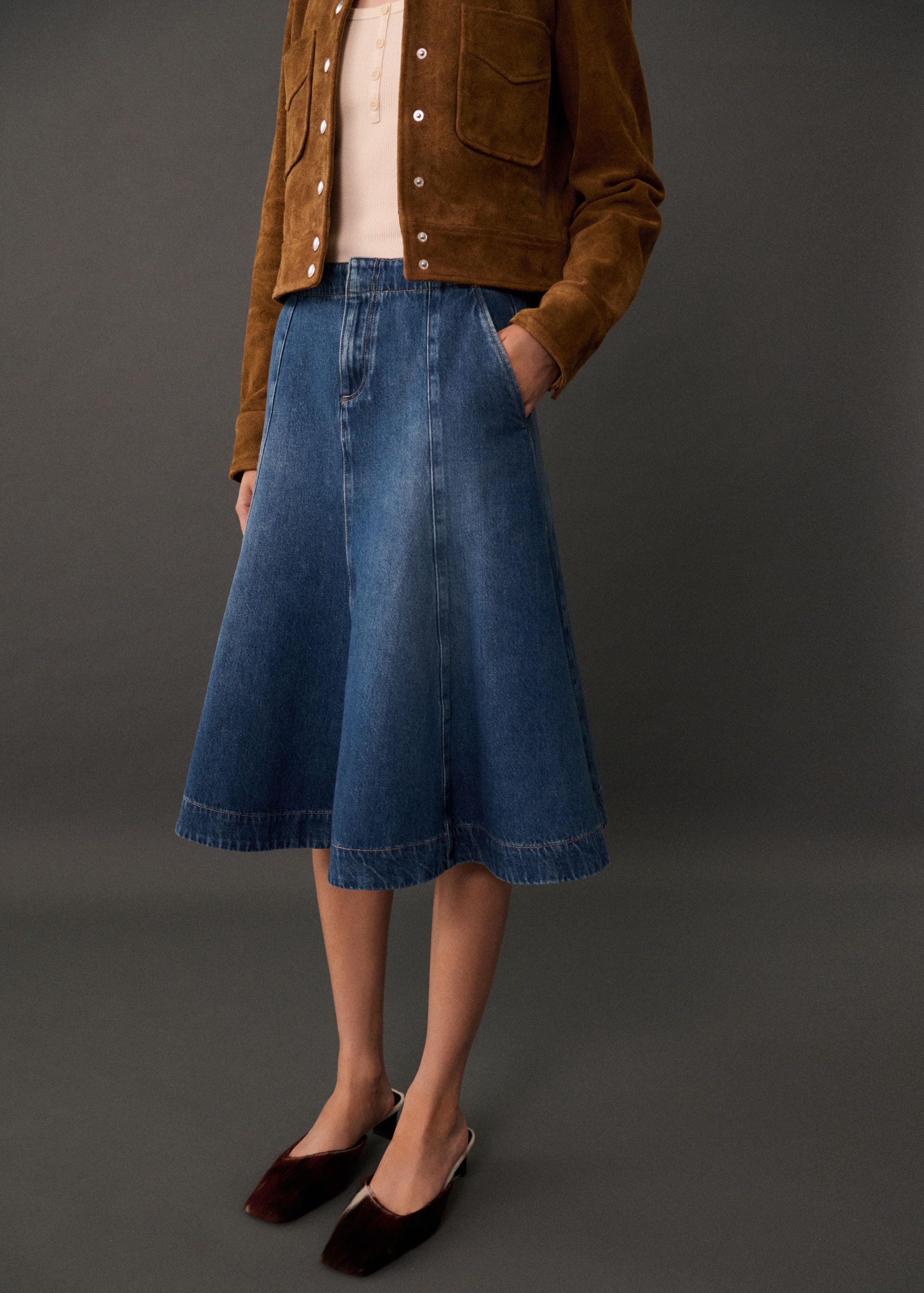 Contrast Seams Denim Skirt - Women | Mango Usa