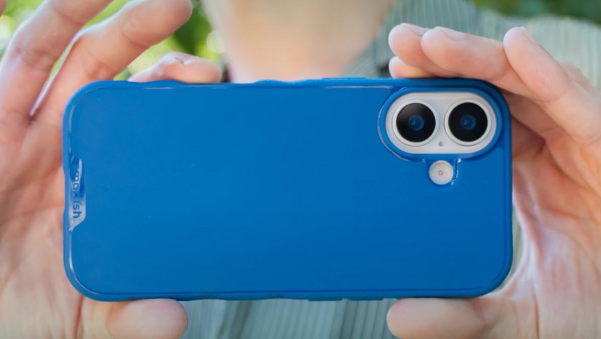 Gripmunk case for iPhone 17 held in hand