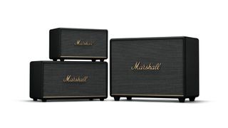 Marshall 3rd-gen Bluetooth speakers on white background