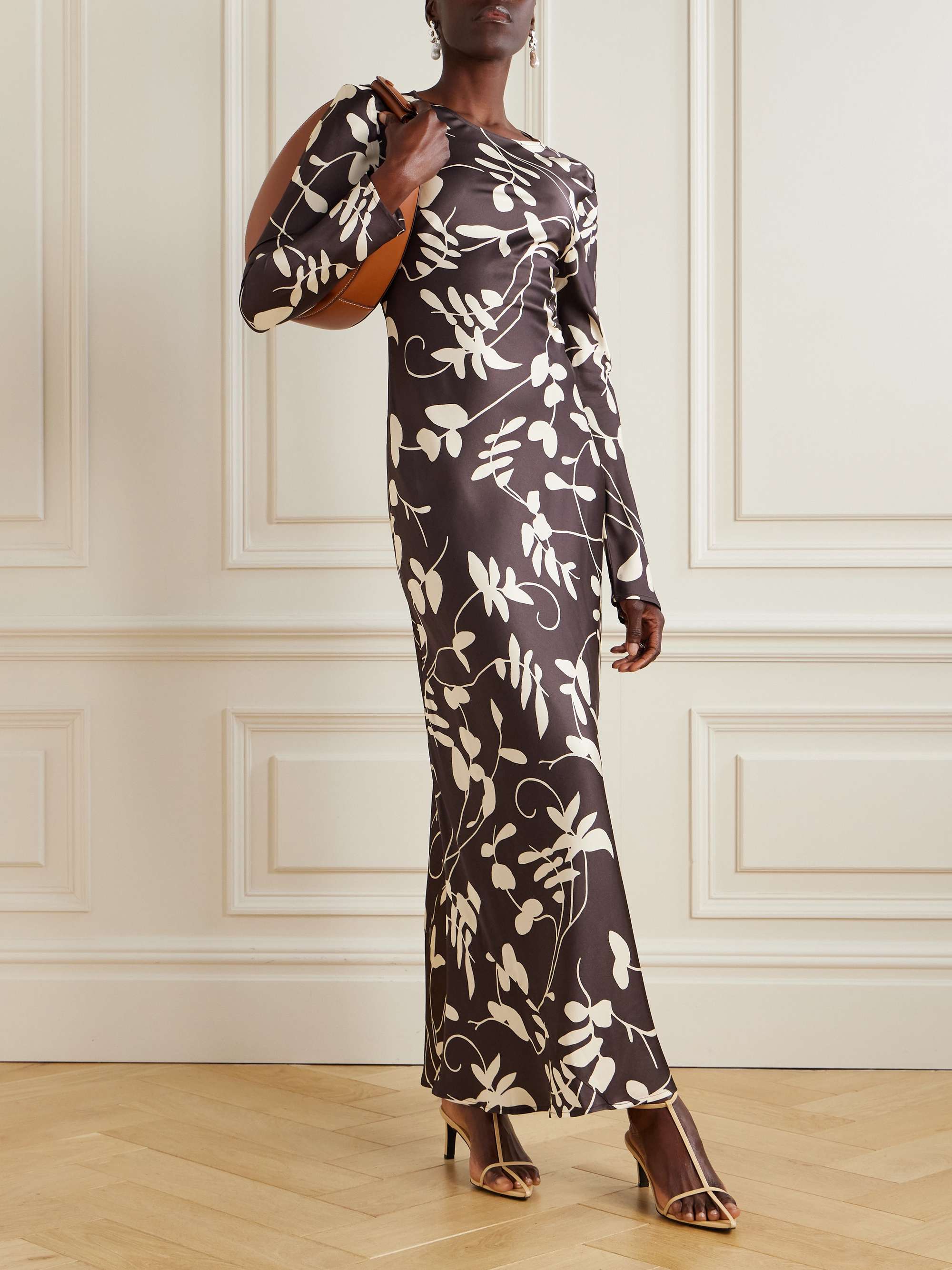 Faroe Open-Back Printed Satin Maxi Dress