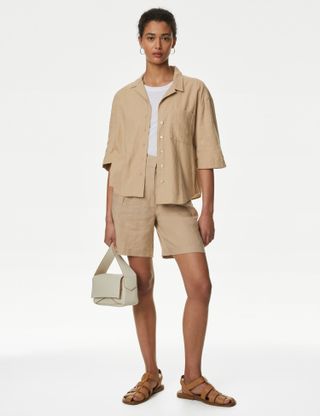 M&S-Kollektion, Shorts mit hoher Taille aus reinem Leinenstoff