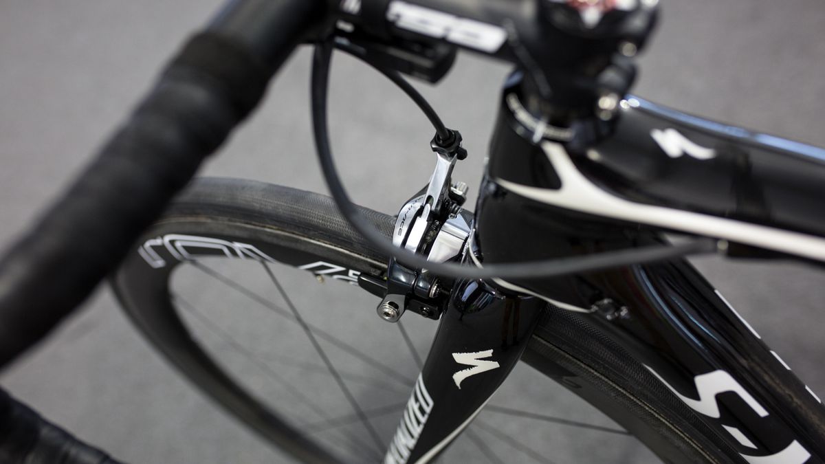 A look at the forks and front end of the bike