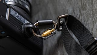 A close up of the carabiner for the BlackRapid Blackline I Left and Right Sling