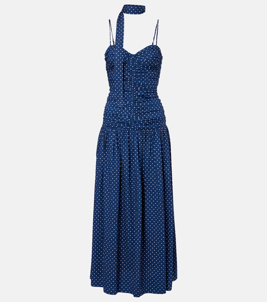 Edie Polka-Dot Midi Dress in Blue - Posse