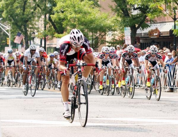 Fly V Australia pulls past a shocked Colavita/Baci Pro Cycling Team train to take a preem with three laps to go.