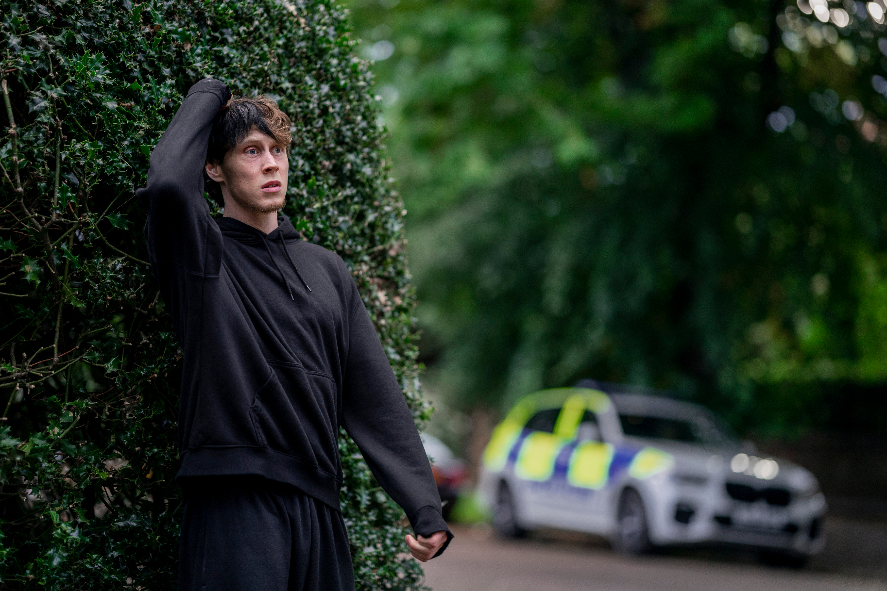 George MacKay as Toby just after discovering evil.