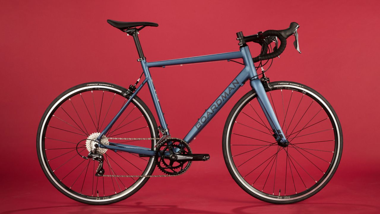 Boardman SLR 8.6 road bike on a red background