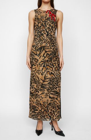 Animal Print Cutout Mesh Dress