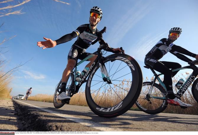 Tom Boonen mixing it up with the photographers during a training ride