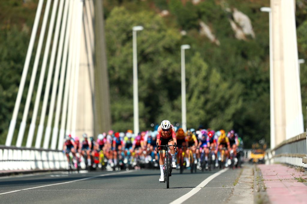 AGUILAR DE CAMPOO SPAIN SEPTEMBER 09 Anna Kiesenhofer of Austria and Team Soltec Team Costa Calida attacks in the breakaway during the 8th Ceratizit Challenge By La Vuelta 2022 Stage 3 a 964km stage from Camargo to Aguilar de Campoo CERATIZITChallenge22 UCIWWT on on September 09 2022 in Camargo Spain Photo by Gonzalo Arroyo MorenoGetty Images