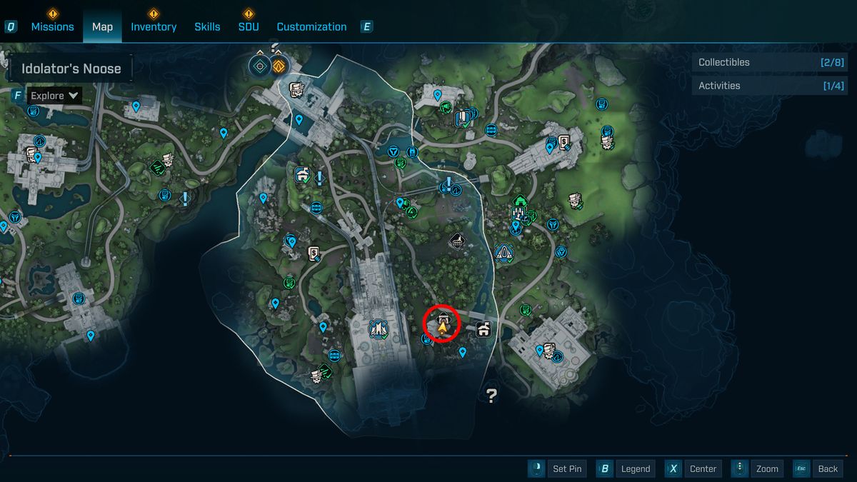 Borderlands 4 Complex Root location: A map with a red circle showing the location of the Tipping Point Order bunker in the Fadefields.