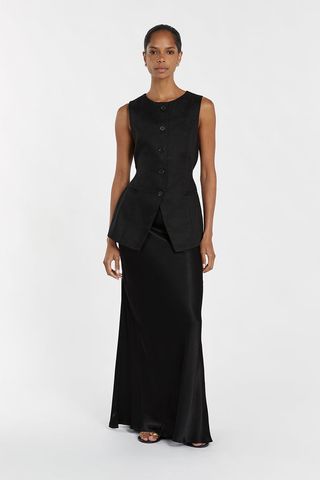 Charli Black Satin Maxi Skirt