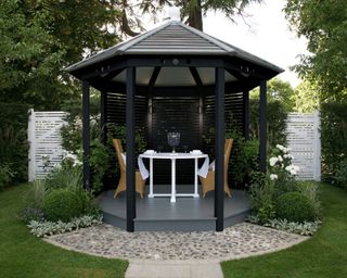 traditional gazebo design with turret roof