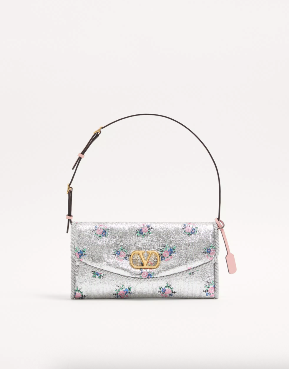 Valentino Garavani, DeVain Small Shoulder Bag In Floral Jacquard Lurex Fabric