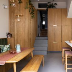 Oak kitchen with slab and reeded doors