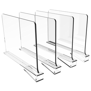 A set of 4 clear closet shelf dividers