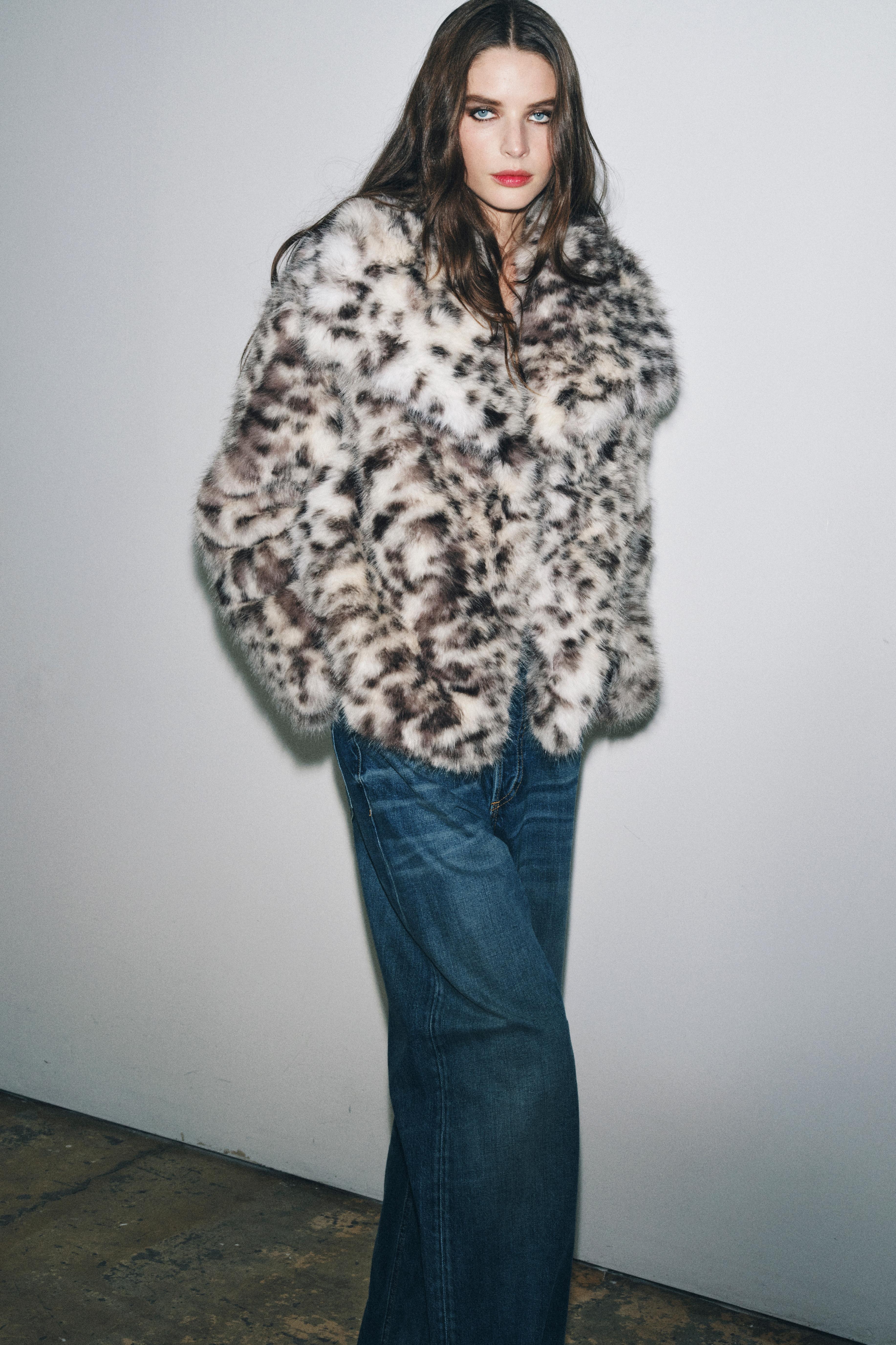 Animal Print Faux Fur Jacket Zw Collection